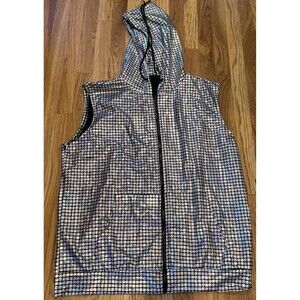 Mens Nwot Colorful House Silver/Black Metallic Hooded Cool Vest 2XL